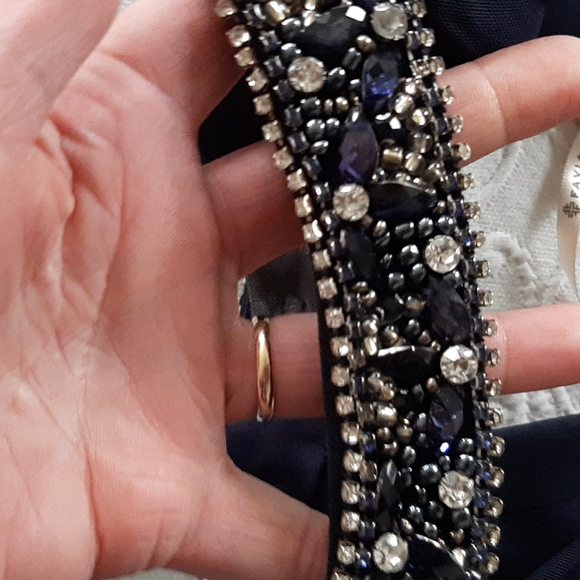 Faviana High-neck Halter Rhinestone Navy Evening Gown - Picture 11 of 14